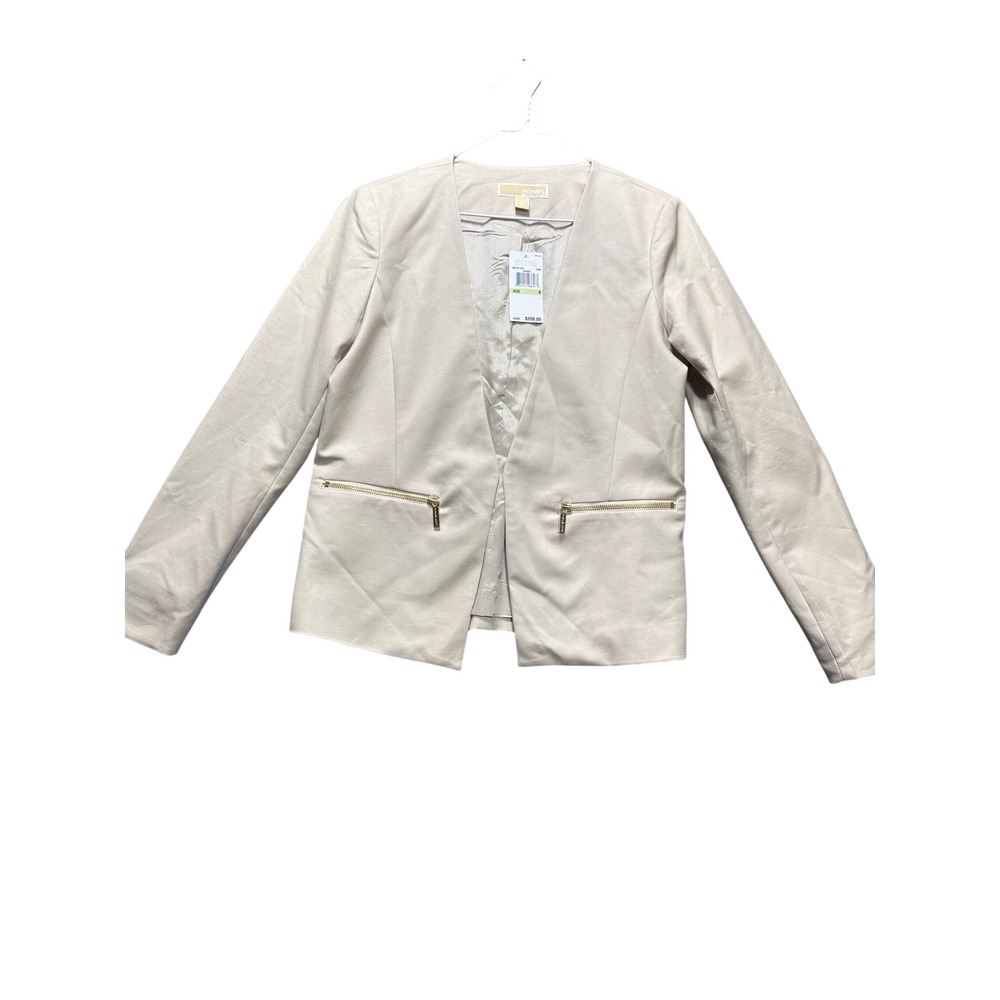 Michael Kors Blazer Women 4 Dune Beige Open Front Zip Pocket QS51B112UE
